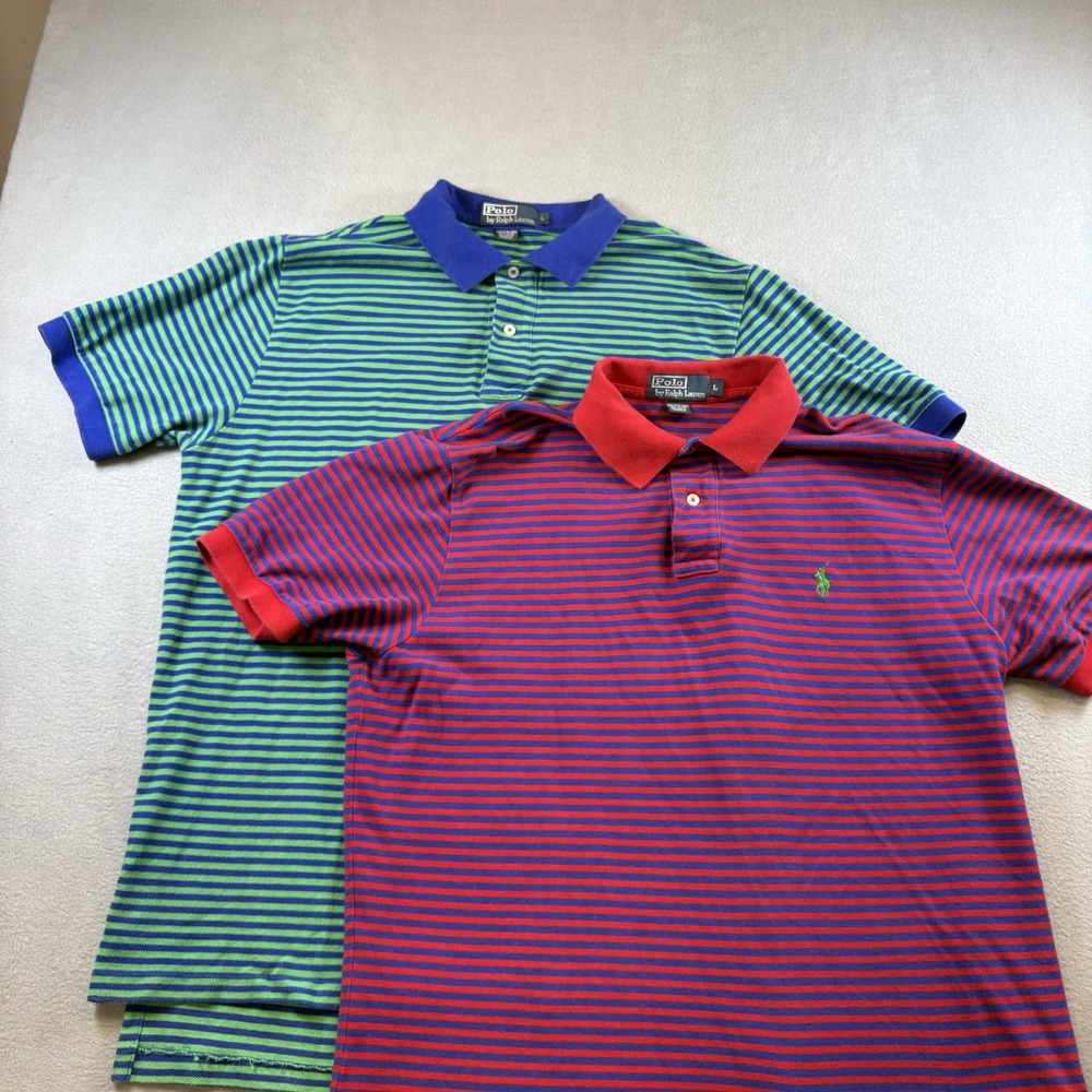 Polo Ralph Lauren  Lot Of 2 Men's L Striped Polo Shirts Cotton Preppy
